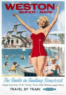 Weston Super Mare, Somerset, British Railways Travel Poster Print