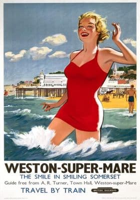 Weston Super Mare, Somerset, England. British Railways Travel Poster Print