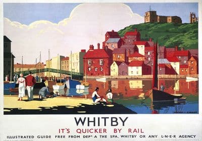 Whitby Harbour, Yorkshire. LNER Vintage Travel Poster by K Hauff. c1930