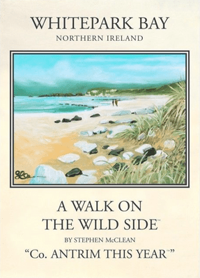 Whitepark Bay, County Antrim, Northern Ireland. Vintage inspired  travel poster -