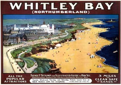 Whitley Bay Promenade, Northumberland. NER Vintage Travel Poster 1910-1922