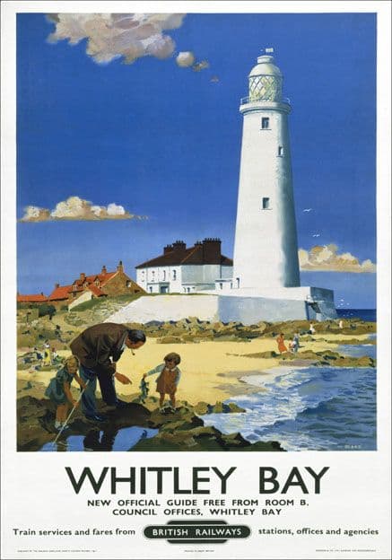 Whitley Bay, Tyne & Wear, St Marys Lighthouse. BR Vintage Travel Poster by F Donald Blake. 1951