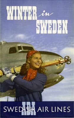 Winter in Sweden. Vintage Travel Poster by Swedish Air Lines.