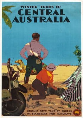 Winter Tours to Central Australia. Vintage Travel Poster by Percy Trompf