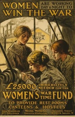 Women are working day & night to win the war. Vintage WW1 poster.