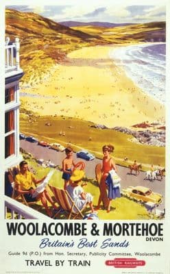 Woolacombe and Mortehoe, Devon. British Railways Vintage Travel Poster by Harry Riley
