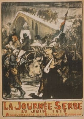 WW1 Kosovo poster - La Journée Serbe 25 juin 1916. Anniversaire de la bataille de Kossov.