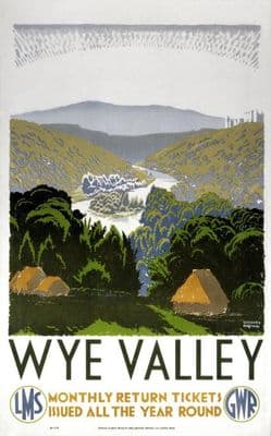 Wye Valley, Vintage English Railway Travel Poster Print by GWR & LMS