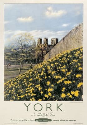York in Daffodil Time, Yorkshire. Vintage British Railway Travel poster. 1950