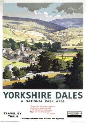 Yorkshire Dales, National Park Area. Vintage BR Travel poster by Ronald Lampitt. 1961