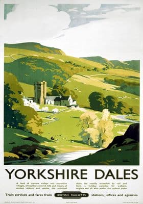 Yorkshire Dales. British Railways (NER) Vintage Travel Poster by Frank Sherwin. 1953