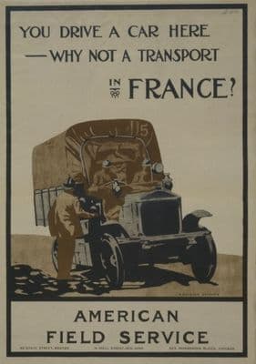 You Drive a Car Here--Why Not a Transport in France? Vintage WW1 Poster