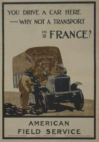 You Drive a Car Here--Why Not a Transport in France? Vintage WW1 Poster