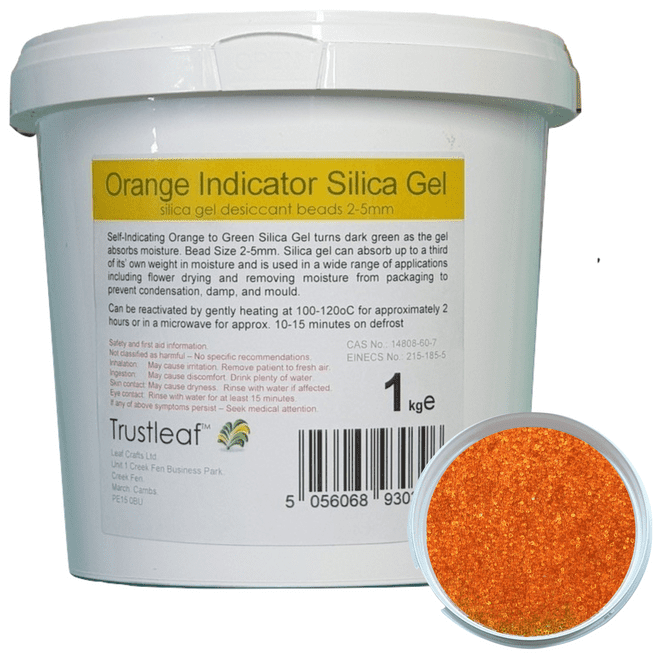 Orange indicator Silica Gel Desiccant 2-4mm Beads 1kg - 7kg Tubs
