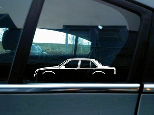 2x car silhouette stickers - for Vauxhall Cavalier Mk2 saloon classic S272