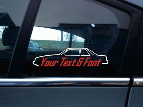 2x Custom YOUR TEXT car stickers - for Ford Mustang Fox Body notchback 1987-1993