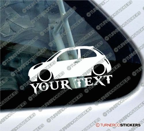 2x Custom YOUR TEXT Lowered car stickers - Nissan Micra K12 (3-door)