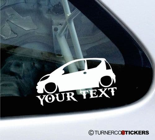 2x Custom YOUR TEXT Lowered car stickers - Peugeot 107 1.4 HDi