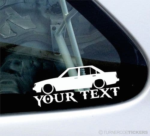 2x Custom YOUR TEXT Lowered car stickers - Toyota Carina TA63 (A60) Sedan
