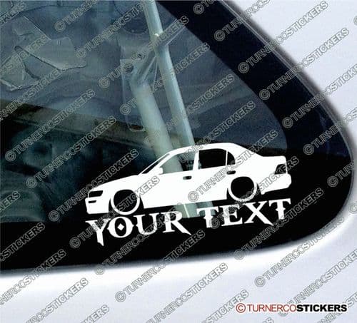 2x Custom YOUR TEXT Lowered car stickers - Toyota Corolla Ae100 saloon (1991-1995)