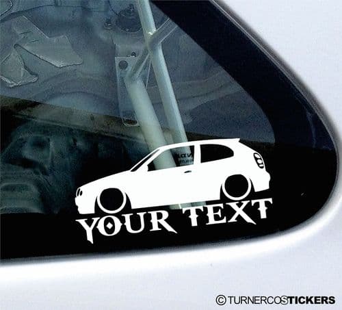 2x Custom YOUR TEXT Lowered car stickers - Toyota Corolla G6 E11 hatch 3-Dr