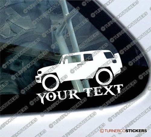 2x Custom YOUR TEXT Lowered car stickers - Toyota FJ Cruiser (NON rack version) 4x4