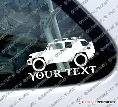2x Custom YOUR TEXT Lowered car stickers - Toyota FJ Cruiser (roof rack version) 4x4 sticker