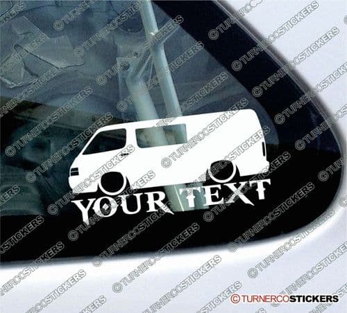 2x Custom YOUR TEXT Lowered car stickers - Toyota HiAce h100 van with side window