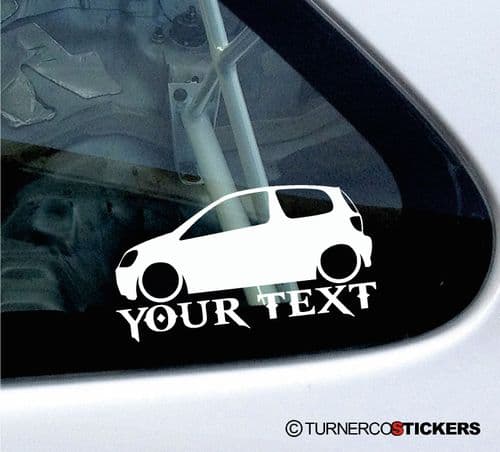 2x Custom YOUR TEXT Lowered car stickers - Toyota Yaris VVTi (Vitz RS, Echo) 1st Gen