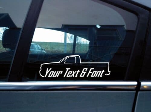 2x Custom YOUR TEXT stickers for Chevrolet Silverado single cab 2007-2013 2nd gen