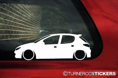 2x LOW Peugeot 206 5-DOOR HDi / GTi / Rc outline silhouette stickers Decals