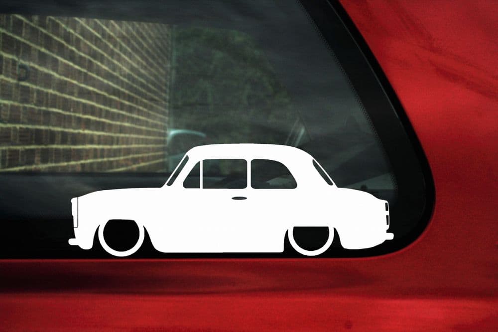 2x Lowered car outline stickers for Ford Popular 100E classic british