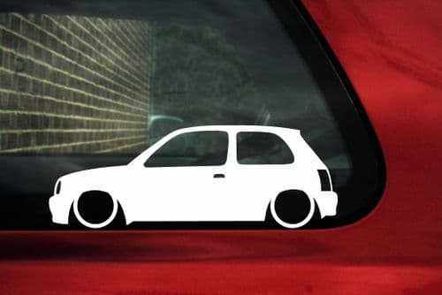 2x Lowered car outline stickers - Nissan Micra SR 3-door k11 Super S L120