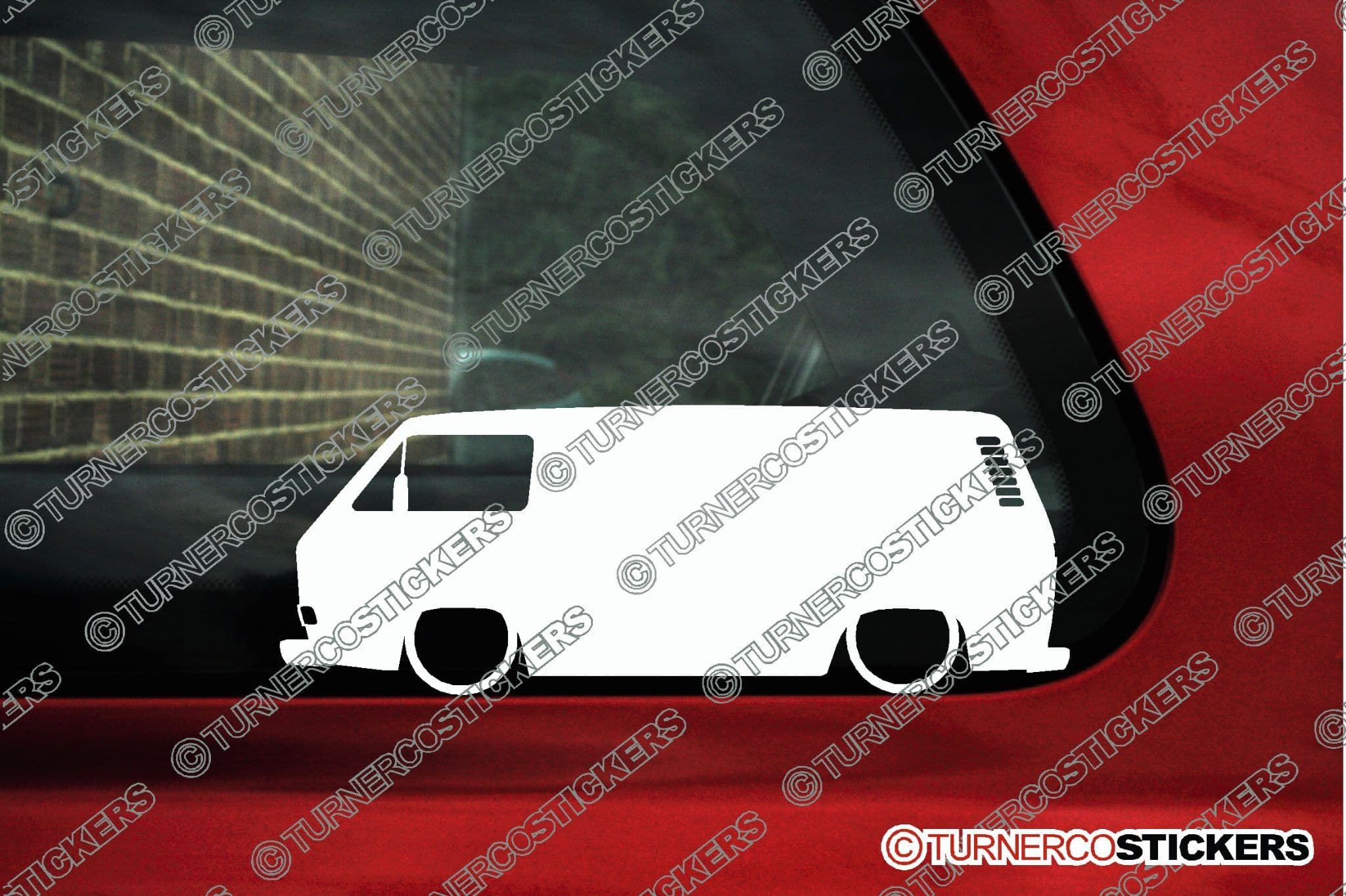 2x Lowered car stickers -for VW T25 / T3 Transporter Panel Van classic L132