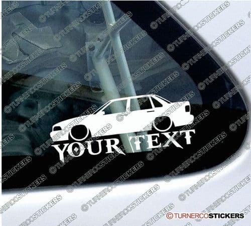 2x Lowered Volvo S70 T5 sedan (1996-2000) YOUR TEXT custom car silhouette STICKERS