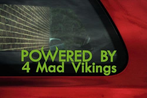 2x 'Powered by 4 mad vikings' stickers ideal for Volvo S40 / V40 / S60, T4 turbo