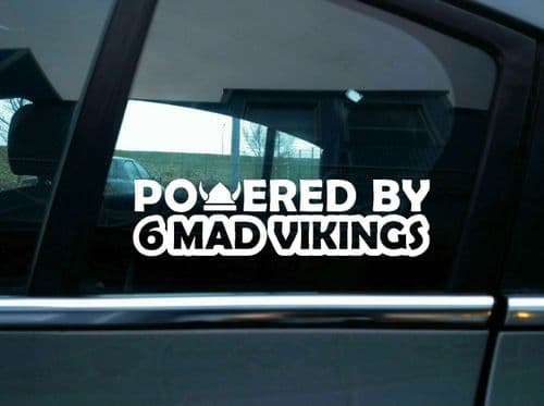2x Powered by 6 mad vikings car stickers for Volvo S80 ,XC90 , XC60 T6 Turbo V35