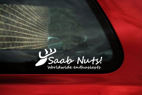 2x (two) 'Saab nuts' car forum stickers / Decals V59