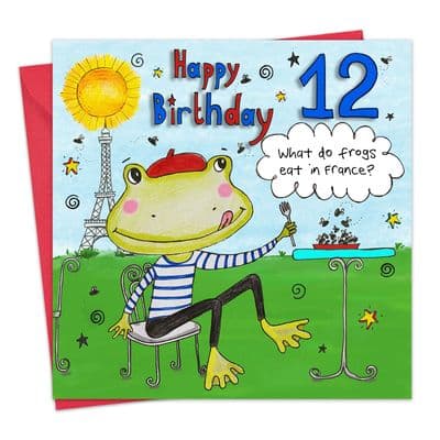 Age 12 Children's Happy Birthday Card - French Frogs