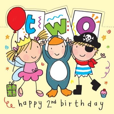 Age 2 Sparkly Birthday Card for Children With Pirate and Princess