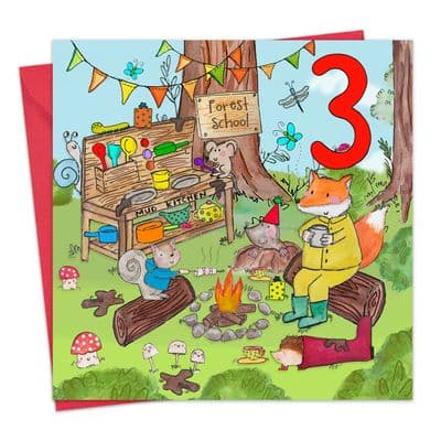 Age 3 Birthday Card - 3rd - Forest School