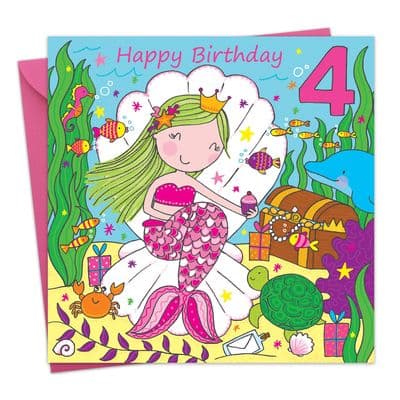 Age 4 Girls Birthday Card Mermaid