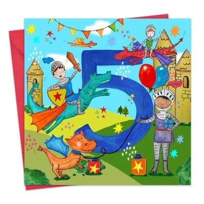 Age 5 Boys Birthday Card - 5th - Knights