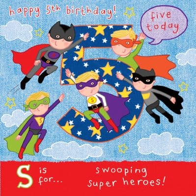AGE 5 Boys Birthday Card, Superheroes