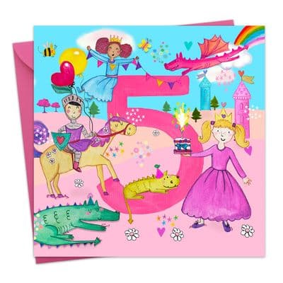Age 5 Girls Birthday Card - 5th - Knightesses