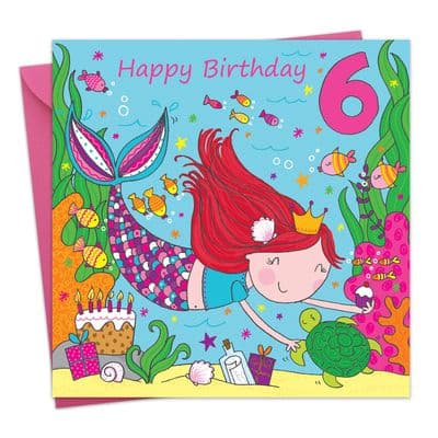 Age 6 Girls Birthday Card Mermaid