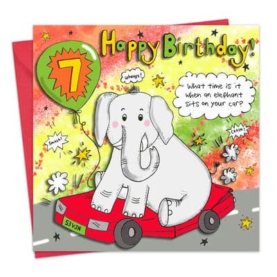 Age 7 Children's Happy Birthday Card - Elephant