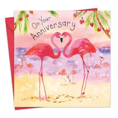 Anniversary Card Flamingos