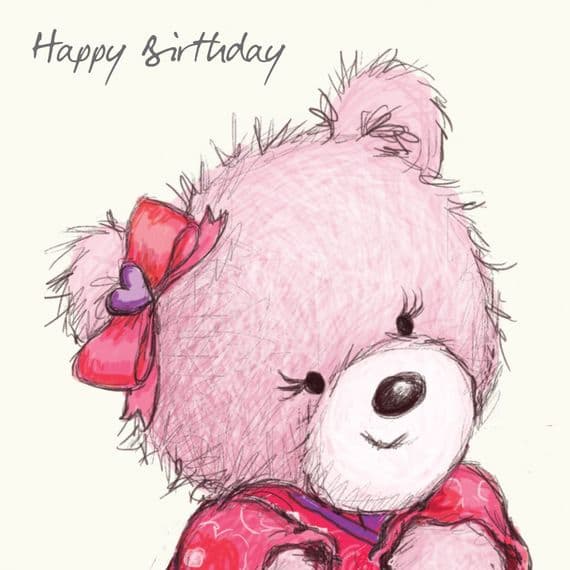 Birthday Bear With Pink Balloon, Happy Birthday Card