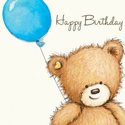 Birthday Bear With Blue Balloon